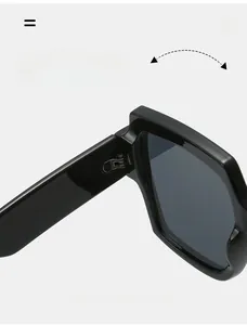 Macro detail of the durable texture hinge on these thick black square frame sunglasses