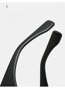 Detail of glossy black curved temple legs on fashion square frame sunglasses
