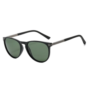 Retro polarized cat eye sunglasses with dark green lenses and gunmetal textured temples