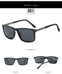 Lunettes de soleil polarisées carrées noires avec branches métalliques texturées