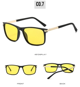 Vue sous trois angles de lunettes de soleil polarisées avec verres jaunes et branches dorées