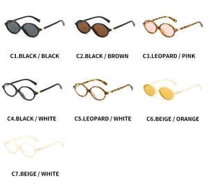 Collection de lunettes de soleil ovales montrant divers coloris et charnières métalliques