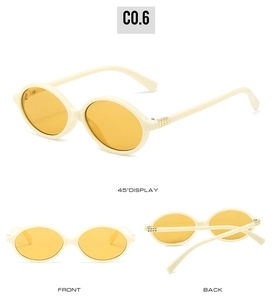 Lunettes de soleil ovales crème avec verres jaunes et rivets dorés en plusieurs vues