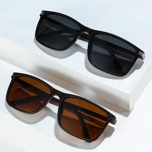Lunettes de soleil polarisées pour hommes, monture carrée mate noire et marron, style chic