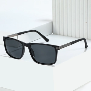 Lunettes de soleil polarisées pour hommes avec détails argentés sur support blanc