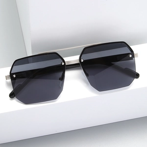 Modern square pilot sunglasses with double metal bridge and silver rivet accents
