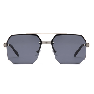 Modern square pilot sunglasses with gray octagonal lenses and silver double bridge