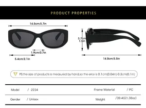 Guide des tailles montrant les dimensions des lunettes de soleil œil de chat et largeur du cadre