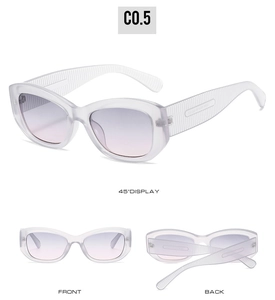 Vues détaillées de lunettes œil de chat mates avec verres dégradés violets et sigle CE