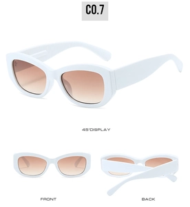 Vues détaillées de lunettes œil-de-chat blanches de face, de dos et sous un angle de 45°