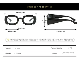 Size chart showing hip-hop chunky puff frame dimensions and PC material specifications