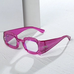 Pink chunky puff square eyeglass frames with wavy texture for hip-hop streetwear style
