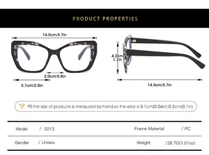 Detailed size chart for TR90 glasses showing frame width and lens height dimensions