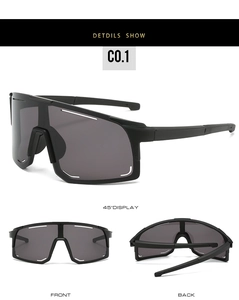 Détails des lunettes de cyclisme sportives noires avec un design de bouclier enveloppant