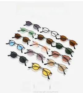 Collection of geometric hexagonal sunglasses in multiple colors and tortoiseshell temples