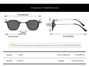 Size guide for punk hexagonal sunglasses showing lens width 4.1cm and PC metal frame data