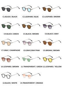 Grid display of vintage punk small round sunglasses in 14 varied color combinations