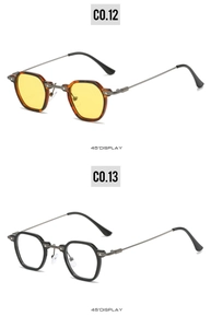 45-degree view of punk hexagonal sunglasses in tortoiseshell yellow and black clear lenses