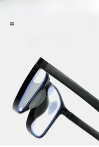 Detail shot of lightweight matte black TR90 frames with blue light filtering lenses