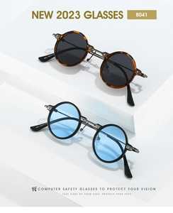 Nahaufnahme der runden Steampunk-Sonnenbrille mit Details in Schildpatt und Schwarz