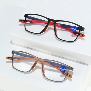 Modern anti-blue light reading glasses with TR90 square frames in black and grey colors