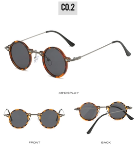 Dreiseitige Ansicht der Steampunk-Sonnenbrille mit Schildpatt-Rahmen und Metallbügeln