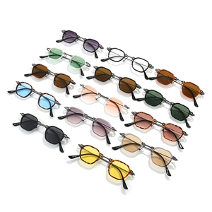 Retro punk hexagonal sunglasses for men and women in various colorful frames and lenses