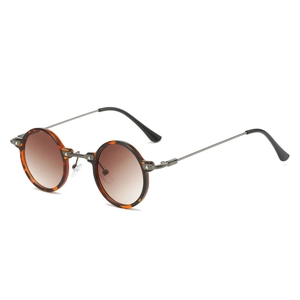 Steampunk Rund Sonnenbrille mit Schildpatt-Rahmen und dunkelbraunen Verlaufsgläsern