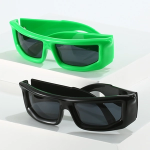 Futuristic sporty sunglasses with thick frames in neon green and classic black