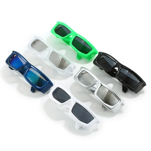 Retro rectangular sports sunglasses set in multiple colors with sleek futuristic design