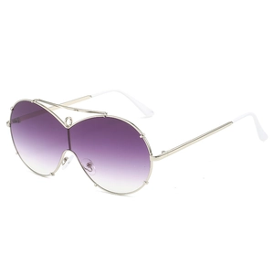 Oversized gradient purple sunglasses with a golden metal double bridge frame for women