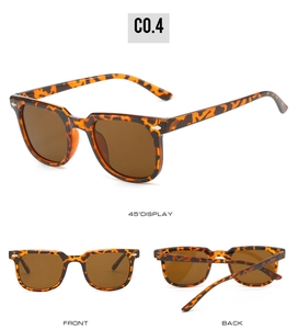 Three-angle view of tortoiseshell square sunglasses with brown lenses and metal arrow rivets