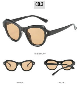 Detailansichten der Vintage-Cat-Eye-Sonnenbrille mit schwarzem Rahmen und Silbernieten