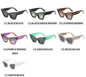 Detailed overview of seven different cat-eye sunglasses colors from C1 to C7 variants