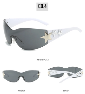Y2K rimless shield sunglasses featuring star metal accents and white frame detail