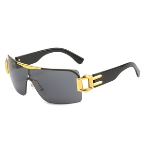 Rimless Oversized Sunglasses Metal Hinge Gradient Lens Y2K Fashion Shield Shades Women UV400 Protection