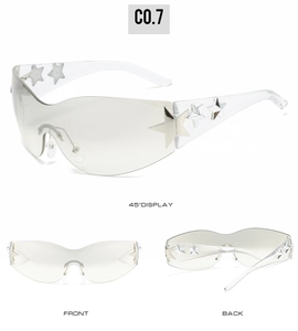 Detailed multi-angle views of Y2K star rimless sunglasses with silver star accents