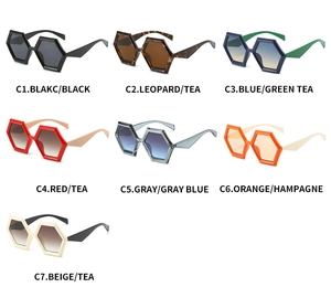 Matrix of trendy oversized hexagonal thick frame sunglasses in seven gradient colors