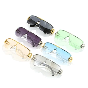 Y2K fashion rimless shield sunglasses set in six vibrant colors with metal temples