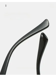 Detail of curved ergonomic sunglasses legs in black plastic for comfortable wear
