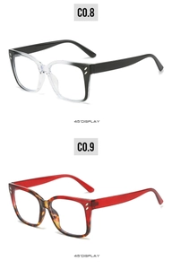 Detail showing square oversized frames with stylish metal rivets and gradient textures