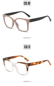 Detailed 45-degree side view of oversized square eyeglass frames with silver rivets