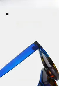 Detail of blue translucent temples and tortoiseshell frame with flexible hinges
