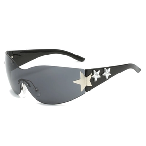 Y2K Rimless Shield Sunglasses With Metal Star Decor UV400 PC Lens Hip Hop Fashion Eyewear For Men Women