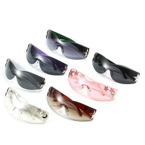 Y2K rimless star sunglasses in multiple colors featuring chic oversized one-piece lenses
