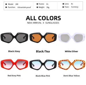 Detaillierte PC-Sonnenbrillen-Specs mit sechs Farben und UV-Schutz-Informationen