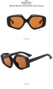 Detailansicht der quadratischen Übergroßen Sonnenbrille in Mattschwarz mit Teegläsern