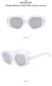 Detailansicht der C3 Oversize-Sonnenbrille mit mattweißem Rahmen und silbergrauen Gläsern