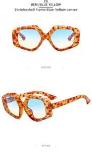 Detailansicht der C6 Sonnenbrille mit Schildpatt-Rahmen und blau-gelbem Verlauf