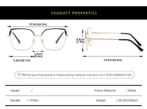 Detailed size chart for bicolor metal blue light blocking glasses frames for women